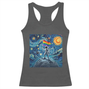LGBTQ Rainbow Moon Astronaut Racerback Tank Top Starry Night Graphic TS12 Dark Heather Print Your Wear