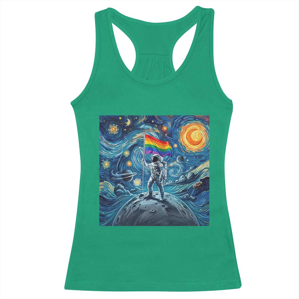 LGBTQ Rainbow Moon Astronaut Racerback Tank Top Starry Night Graphic TS12 Irish Green Print Your Wear