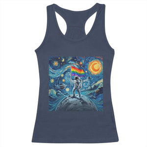 LGBTQ Rainbow Moon Astronaut Racerback Tank Top Starry Night Graphic TS12 Navy Print Your Wear