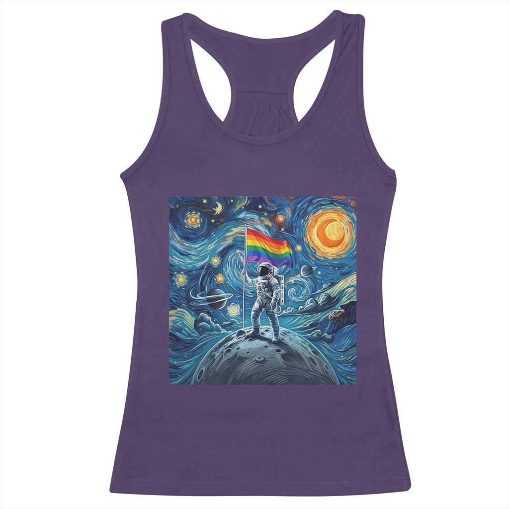 LGBTQ Rainbow Moon Astronaut Racerback Tank Top Starry Night Graphic TS12 Purple Print Your Wear