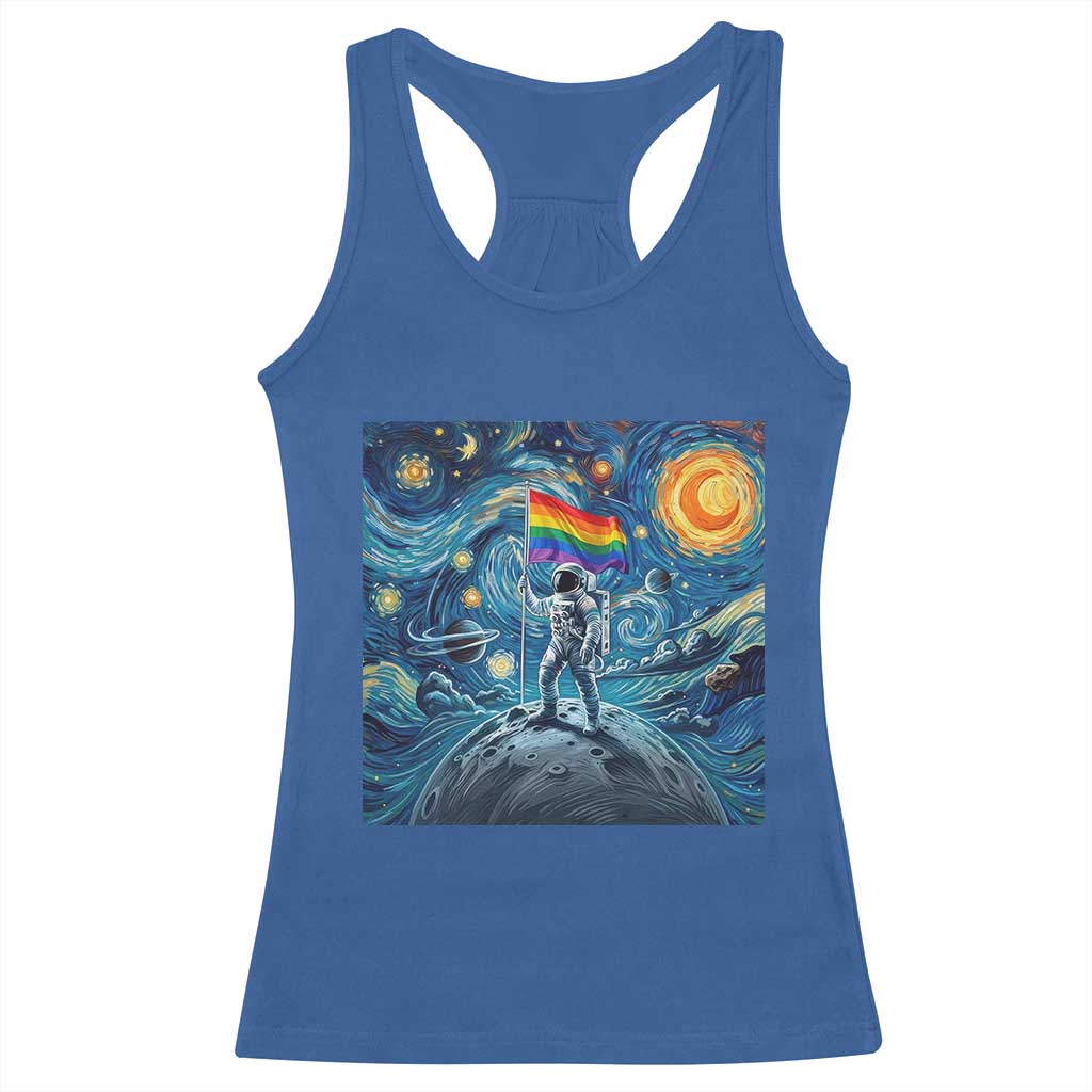 LGBTQ Rainbow Moon Astronaut Racerback Tank Top Starry Night Graphic TS12 Royal Blue Print Your Wear