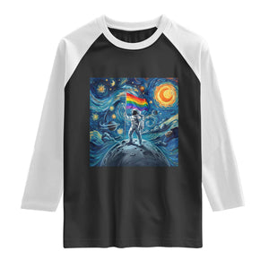 LGBTQ Rainbow Moon Astronaut Raglan Shirt Starry Night Graphic TS12 Black White Print Your Wear