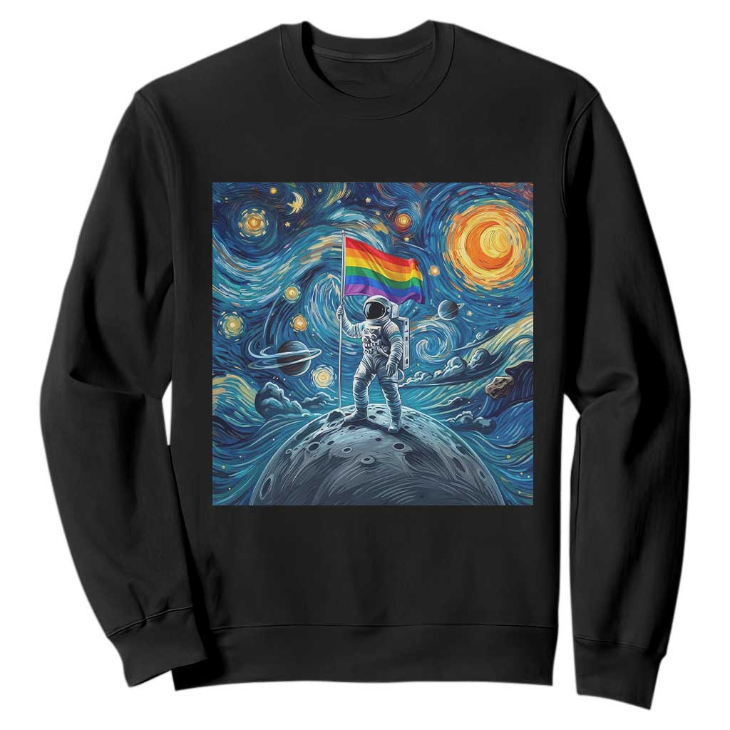 LGBTQ Rainbow Moon Astronaut Sweatshirt Starry Night Graphic TS12 Black Print Your Wear