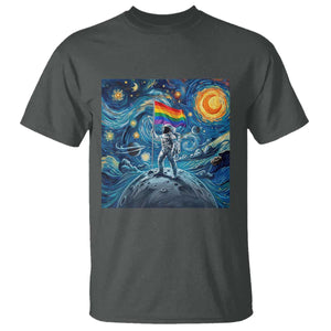 LGBTQ Rainbow Moon Astronaut T Shirt Starry Night Graphic TS12 Dark Heather Print Your Wear