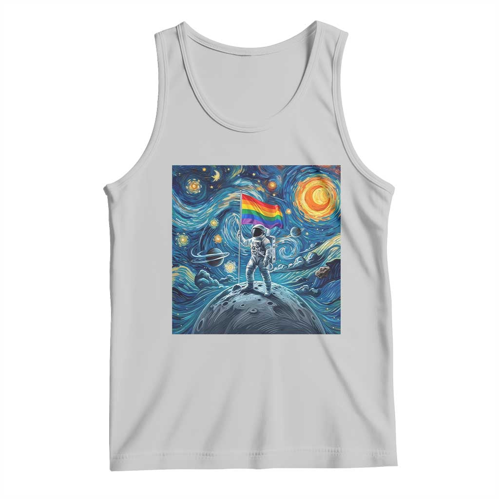 LGBTQ Rainbow Moon Astronaut Tank Top Starry Night Graphic TS12 Ash Print Your Wear