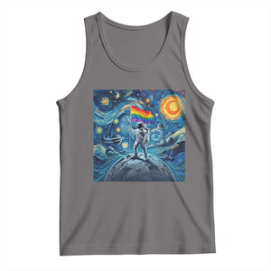 LGBTQ Rainbow Moon Astronaut Tank Top Starry Night Graphic TS12 Deep Heather Print Your Wear