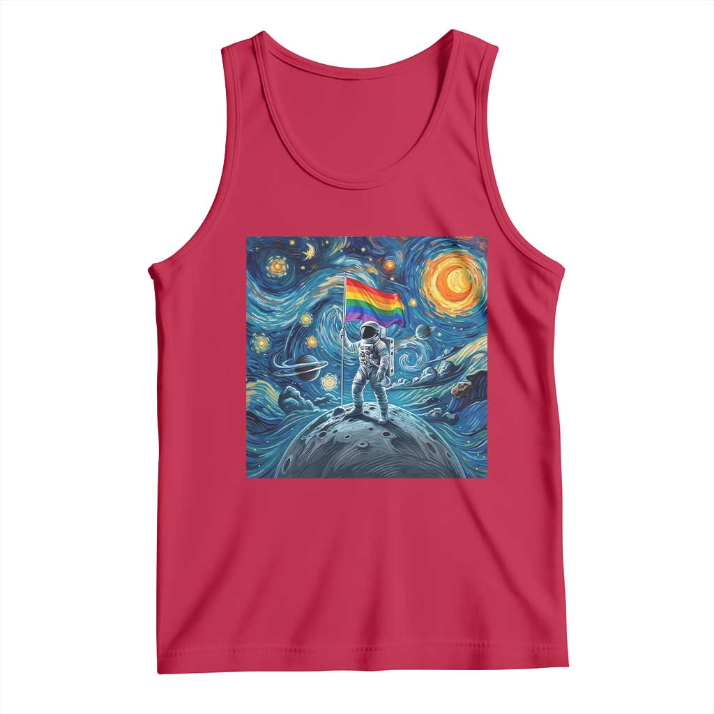LGBTQ Rainbow Moon Astronaut Tank Top Starry Night Graphic TS12 Red Print Your Wear