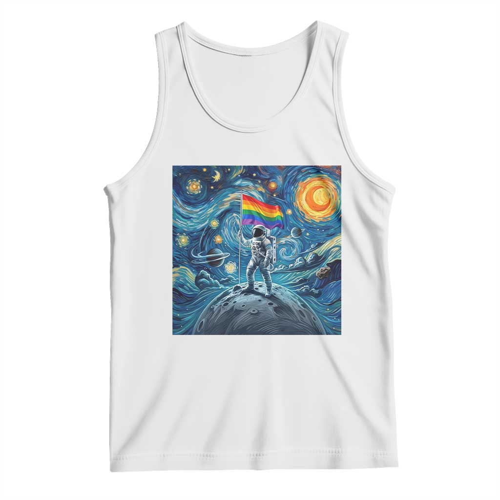 LGBTQ Rainbow Moon Astronaut Tank Top Starry Night Graphic TS12 White Print Your Wear