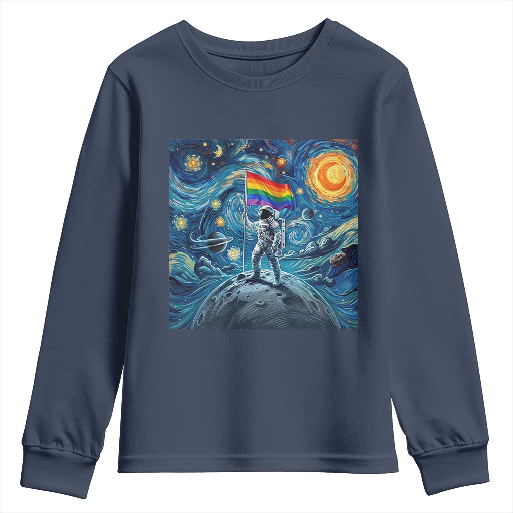 LGBTQ Rainbow Moon Astronaut Youth Sweatshirt Starry Night Graphic TS12 Navy Print Your Wear