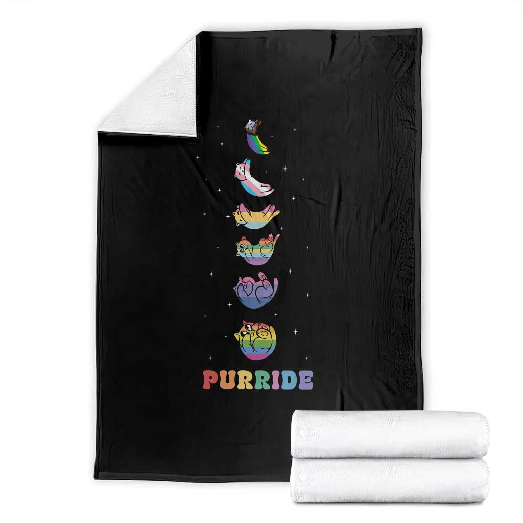 Purride Rainbow Cat Moon Cycles Throw Blanket LGBQT Pride Feline Space TS12 Black Print Your Wear