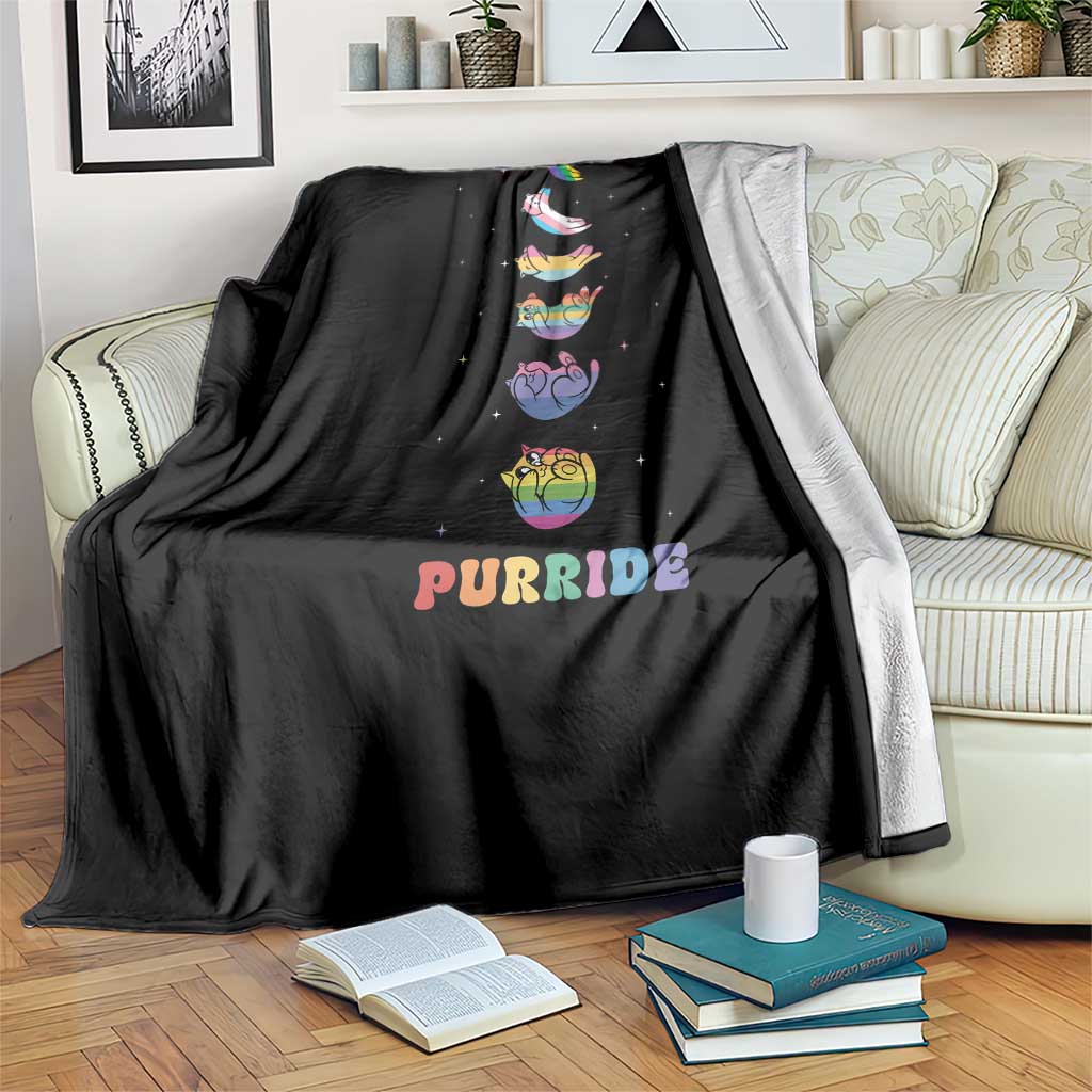 Purride Rainbow Cat Moon Cycles Throw Blanket LGBQT Pride Feline Space TS12 Print Your Wear
