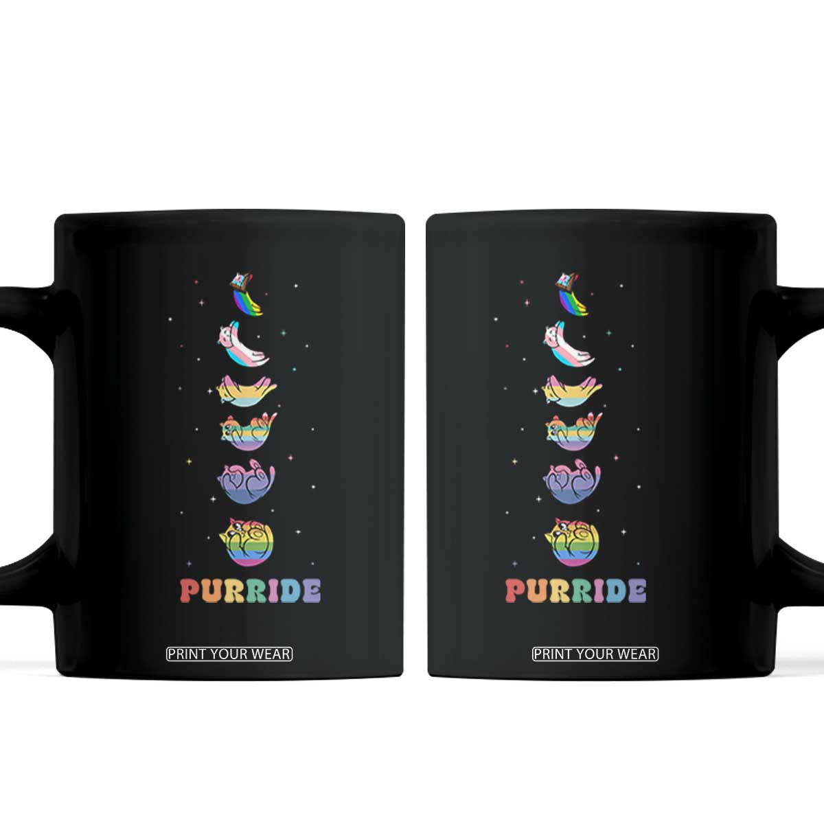 Purride Rainbow Cat Moon Cycles Coffee Mug LGBQT Pride Feline Space TS12 Black Print Your Wear