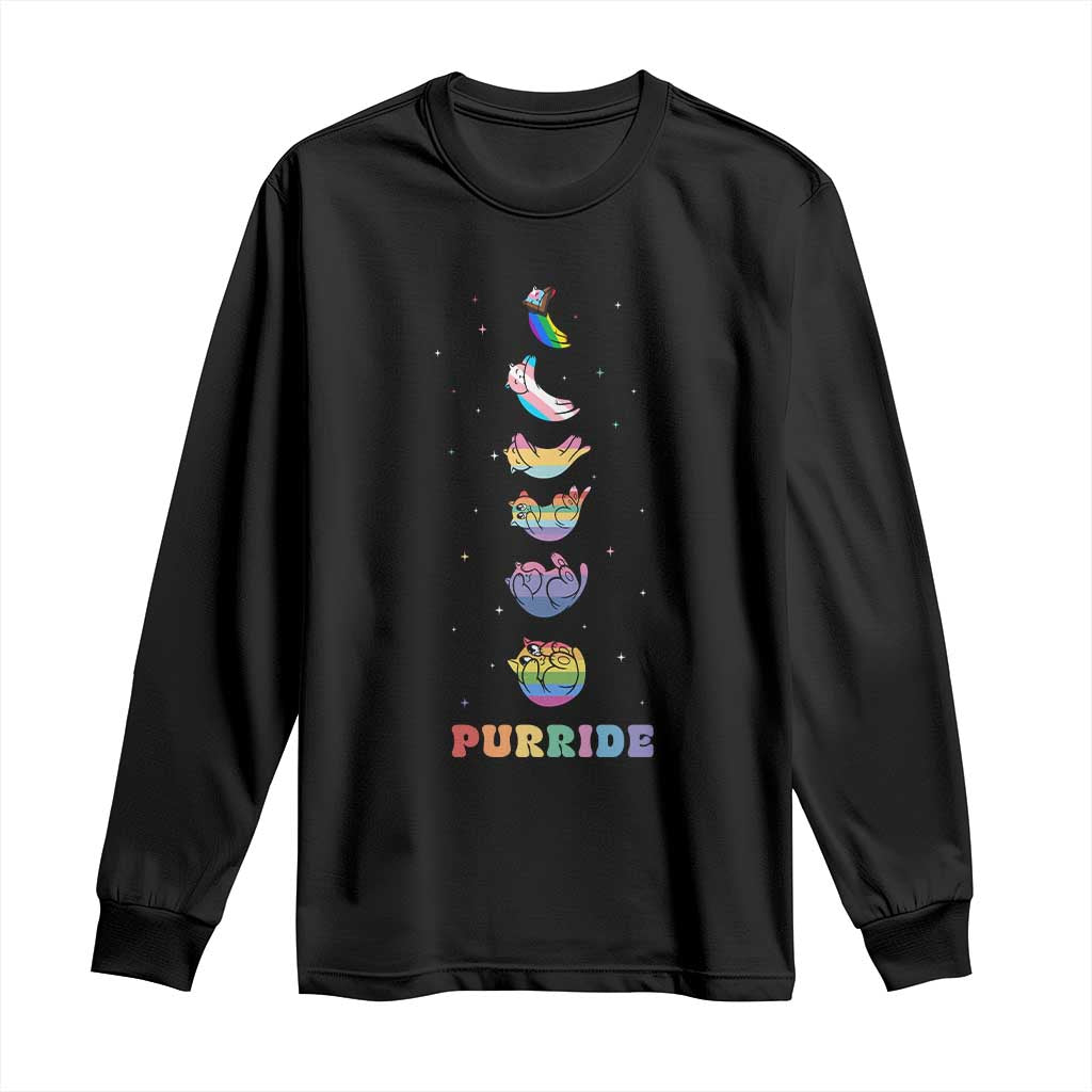 Purride Rainbow Cat Moon Cycles Long Sleeve Shirt LGBQT Pride Feline Space TS12 Black Print Your Wear