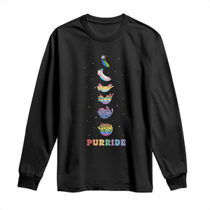 Purride Rainbow Cat Moon Cycles Long Sleeve Shirt LGBQT Pride Feline Space TS12 Black Print Your Wear