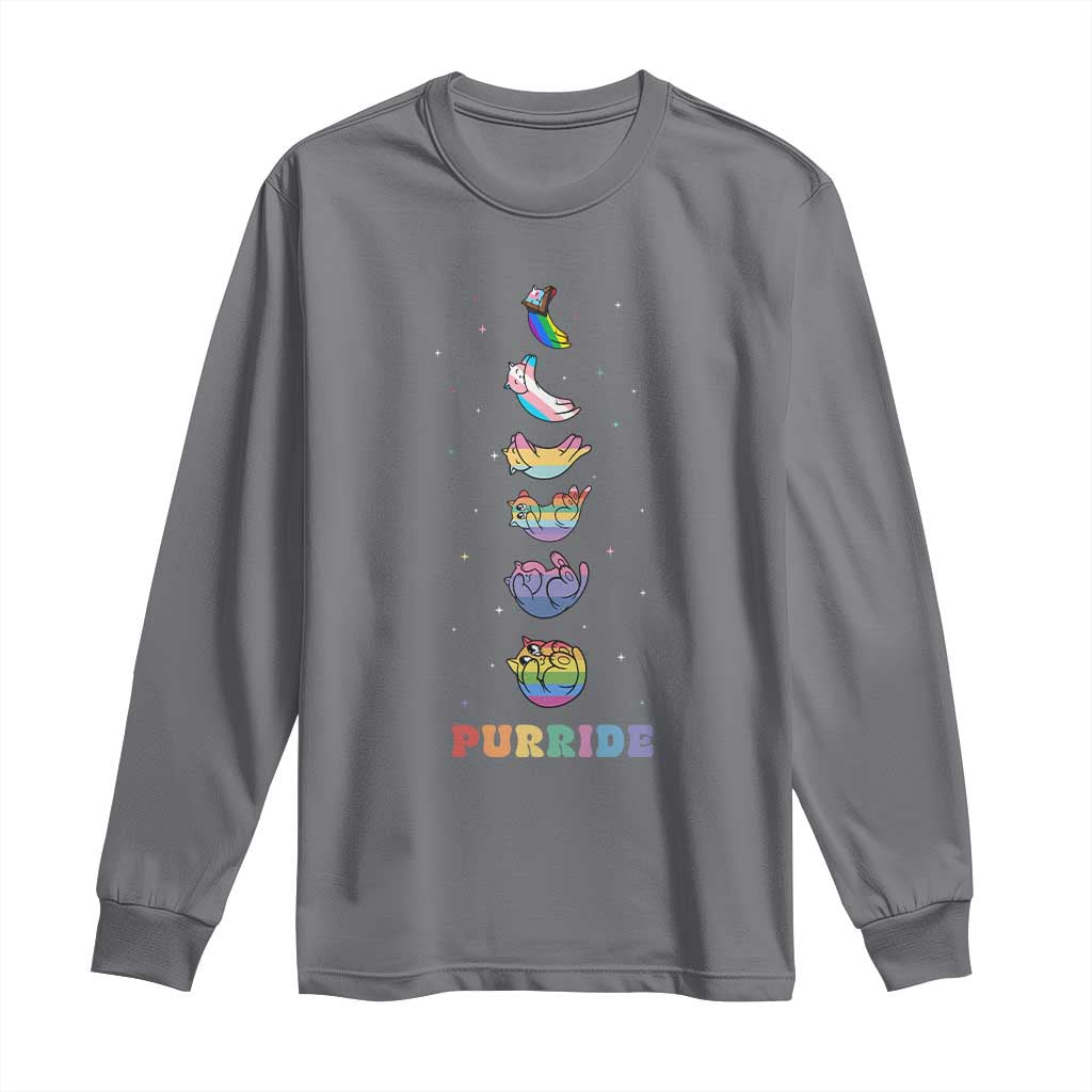 Purride Rainbow Cat Moon Cycles Long Sleeve Shirt LGBQT Pride Feline Space TS12 Charcoal Print Your Wear