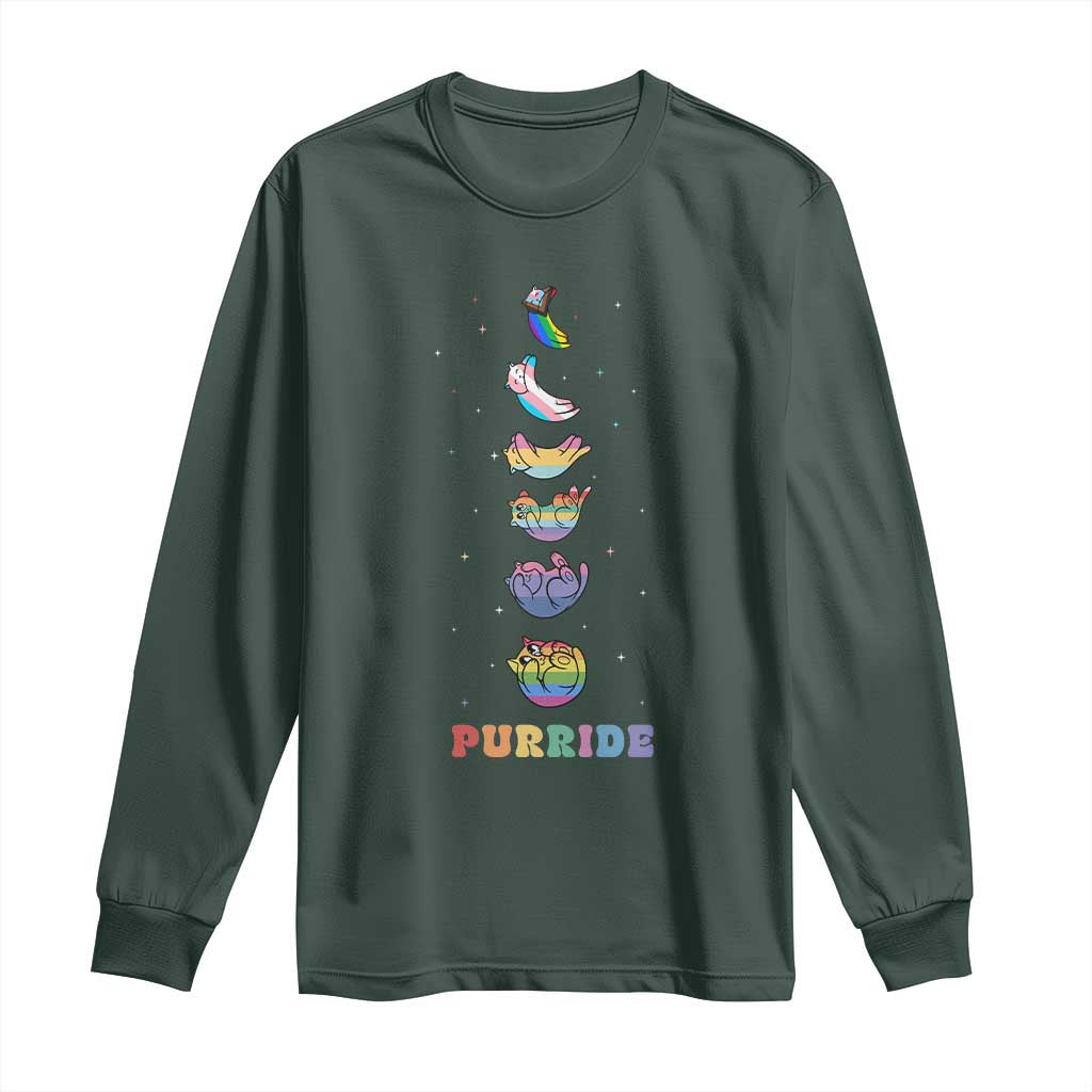 Purride Rainbow Cat Moon Cycles Long Sleeve Shirt LGBQT Pride Feline Space TS12 Dark Forest Green Print Your Wear