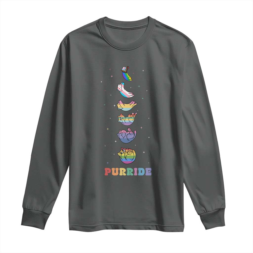 Purride Rainbow Cat Moon Cycles Long Sleeve Shirt LGBQT Pride Feline Space TS12 Dark Heather Print Your Wear