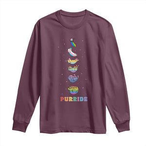 Purride Rainbow Cat Moon Cycles Long Sleeve Shirt LGBQT Pride Feline Space TS12 Maroon Print Your Wear