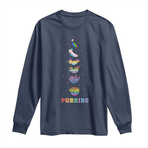 Purride Rainbow Cat Moon Cycles Long Sleeve Shirt LGBQT Pride Feline Space TS12 Navy Print Your Wear
