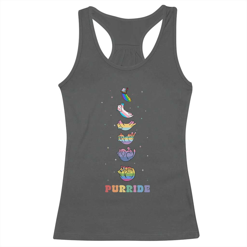 Purride Rainbow Cat Moon Cycles Racerback Tank Top LGBQT Pride Feline Space TS12 Dark Heather Print Your Wear