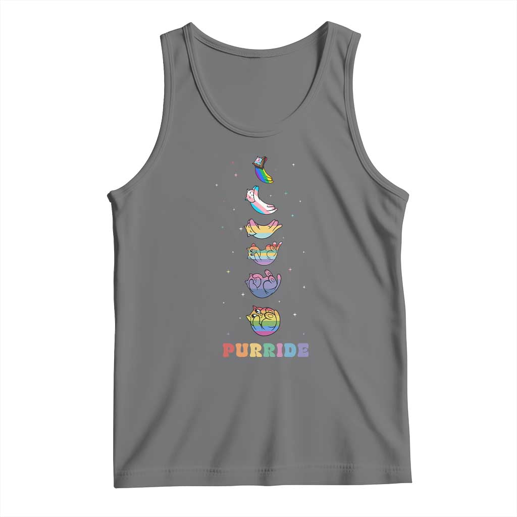 Purride Rainbow Cat Moon Cycles Tank Top LGBQT Pride Feline Space TS12 Black Heather Print Your Wear