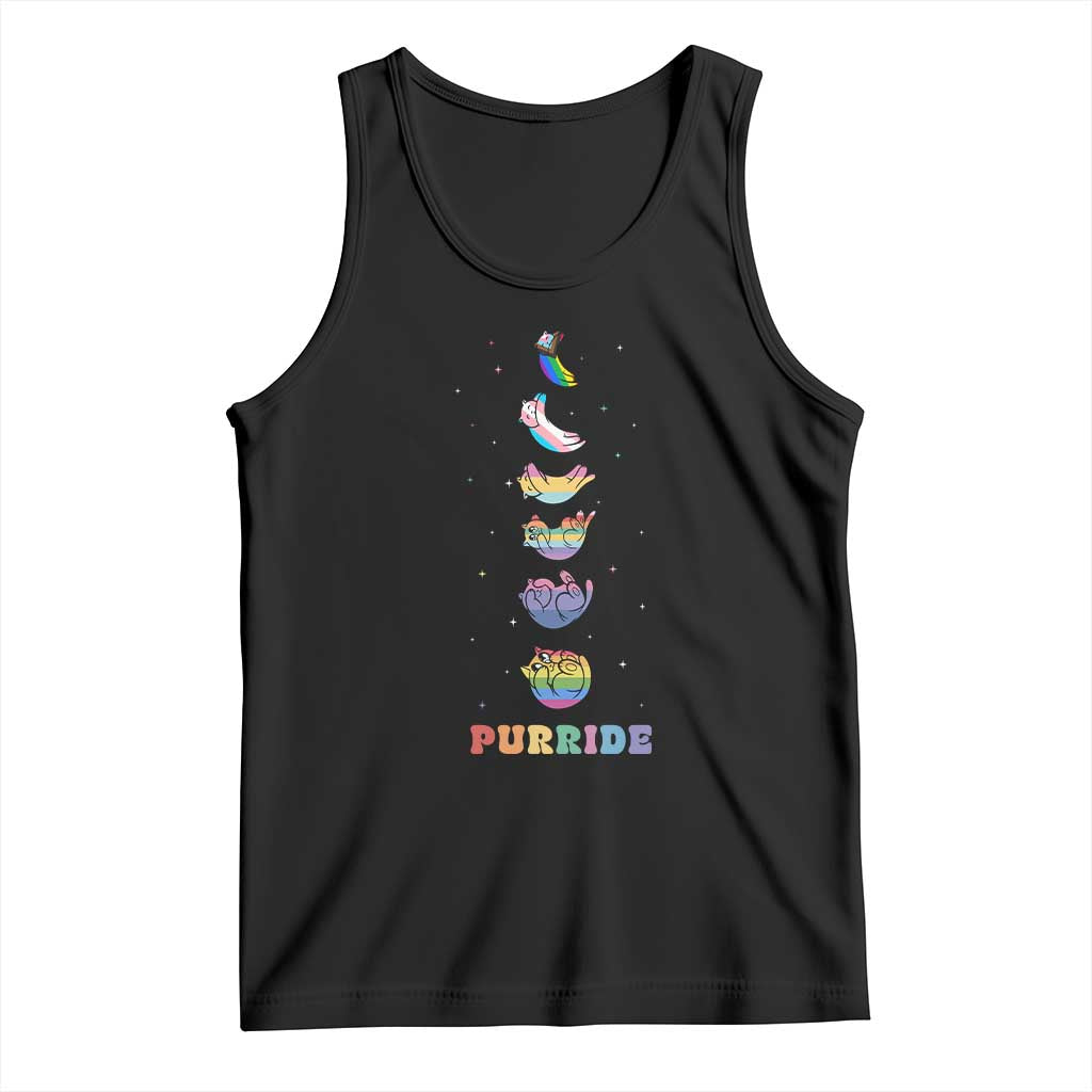 Purride Rainbow Cat Moon Cycles Tank Top LGBQT Pride Feline Space TS12 Black Print Your Wear