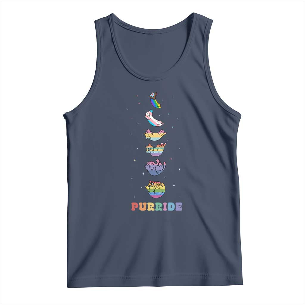Purride Rainbow Cat Moon Cycles Tank Top LGBQT Pride Feline Space TS12 Navy Print Your Wear