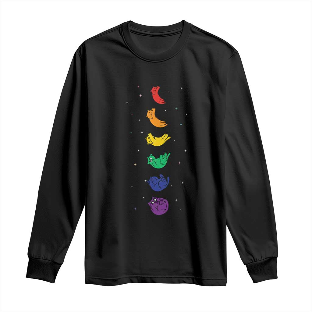 Funny Purride Cats In Space Rainbow Long Sleeve Shirt LGBQT Pride Feline Space TS12 Black Print Your Wear