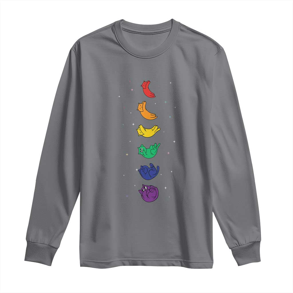 Funny Purride Cats In Space Rainbow Long Sleeve Shirt LGBQT Pride Feline Space TS12 Charcoal Print Your Wear