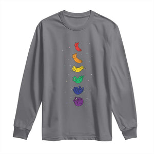 Funny Purride Cats In Space Rainbow Long Sleeve Shirt LGBQT Pride Feline Space TS12 Charcoal Print Your Wear