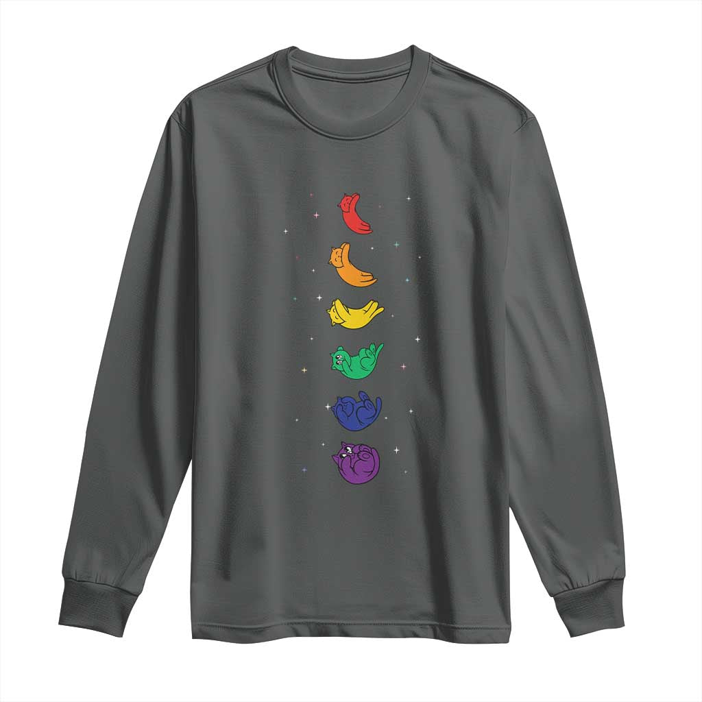 Funny Purride Cats In Space Rainbow Long Sleeve Shirt LGBQT Pride Feline Space TS12 Dark Heather Print Your Wear