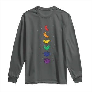 Funny Purride Cats In Space Rainbow Long Sleeve Shirt LGBQT Pride Feline Space TS12 Dark Heather Print Your Wear