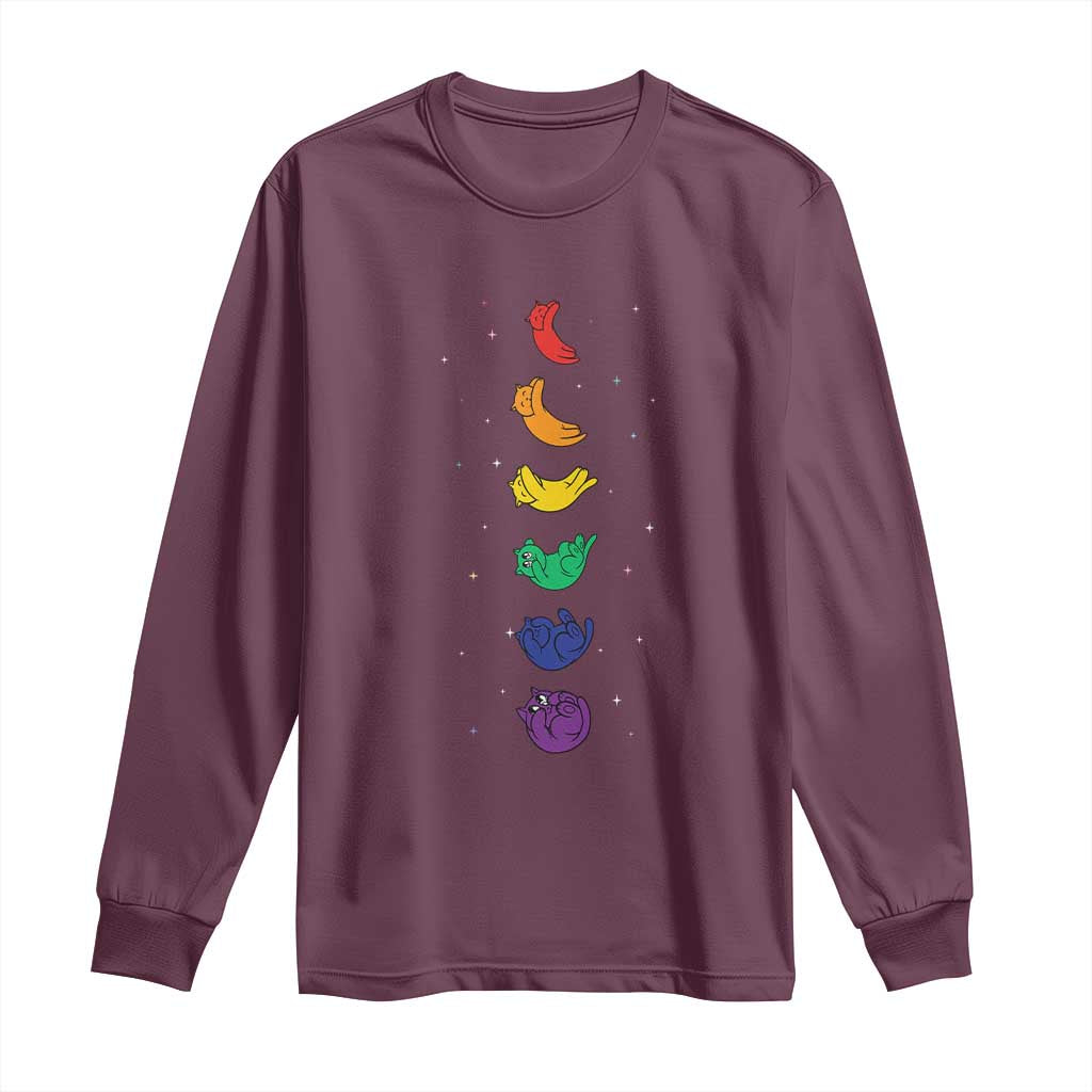 Funny Purride Cats In Space Rainbow Long Sleeve Shirt LGBQT Pride Feline Space TS12 Maroon Print Your Wear