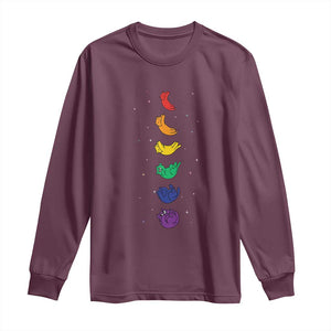 Funny Purride Cats In Space Rainbow Long Sleeve Shirt LGBQT Pride Feline Space TS12 Maroon Print Your Wear