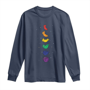 Funny Purride Cats In Space Rainbow Long Sleeve Shirt LGBQT Pride Feline Space TS12 Navy Print Your Wear