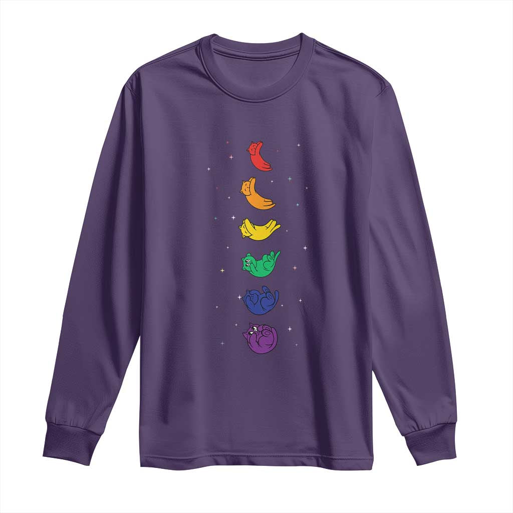 Funny Purride Cats In Space Rainbow Long Sleeve Shirt LGBQT Pride Feline Space TS12 Purple Print Your Wear