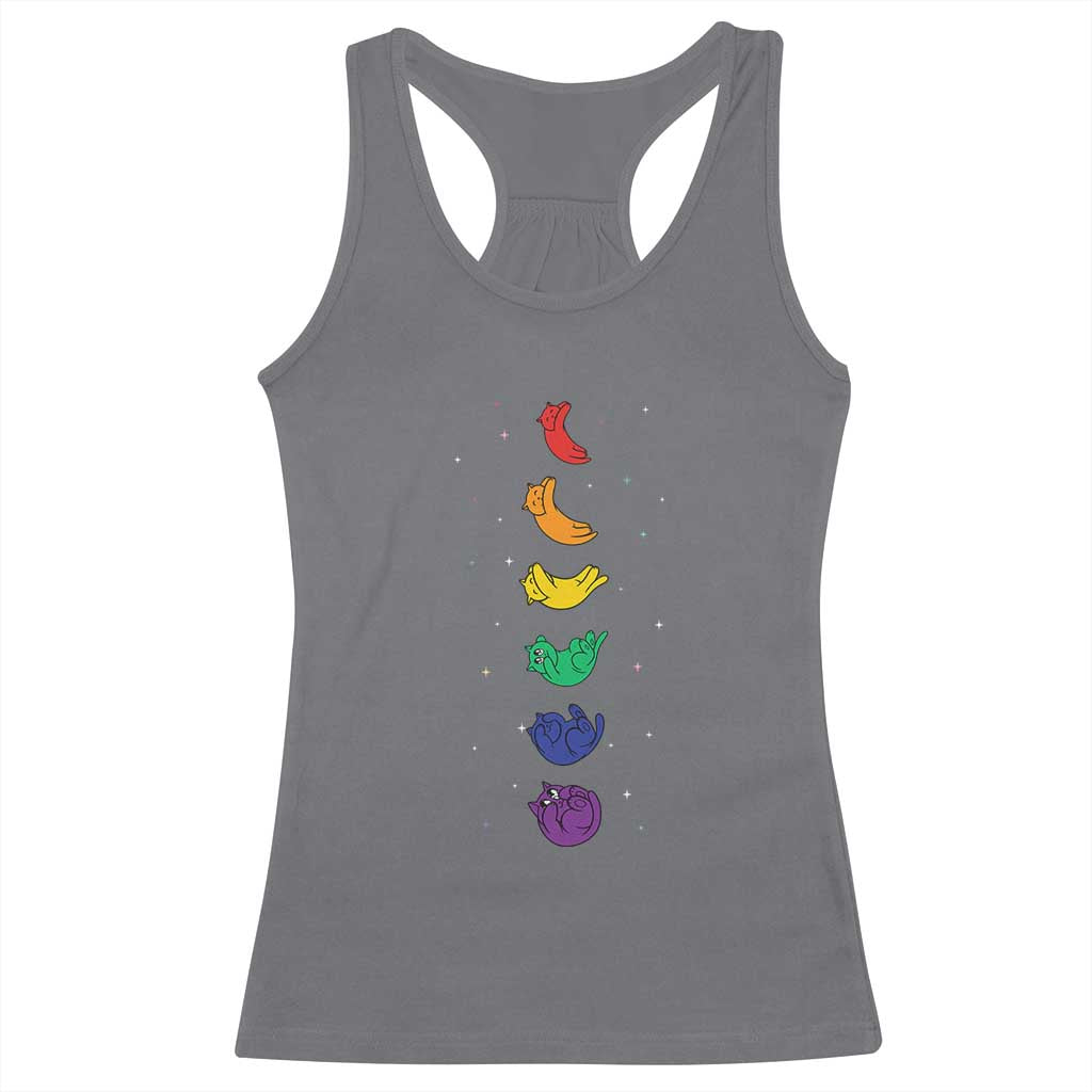 Funny Purride Cats In Space Rainbow Racerback Tank Top LGBQT Pride Feline Space TS12 Charcoal Print Your Wear