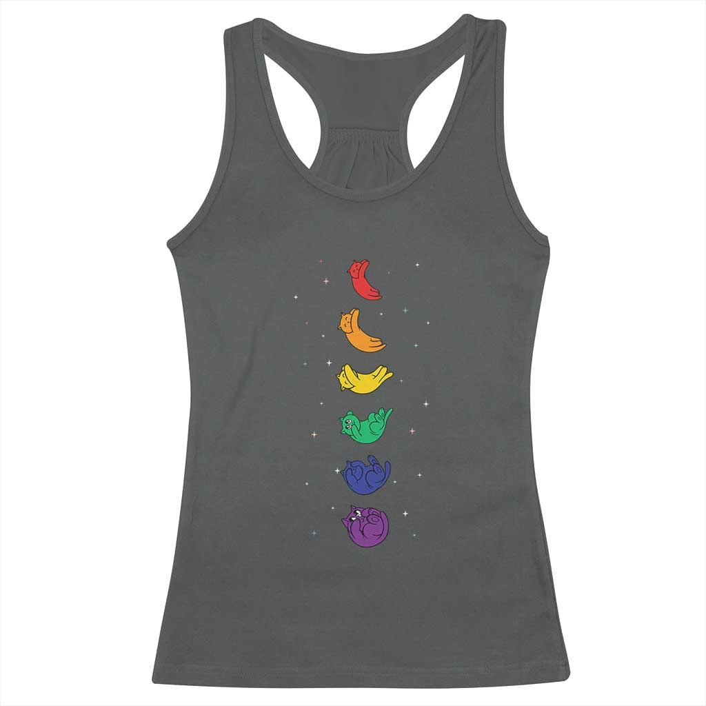 Funny Purride Cats In Space Rainbow Racerback Tank Top LGBQT Pride Feline Space TS12 Dark Heather Print Your Wear
