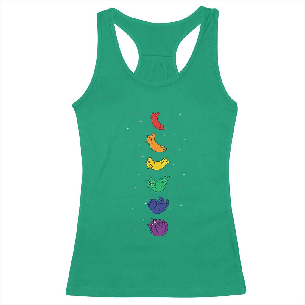 Funny Purride Cats In Space Rainbow Racerback Tank Top LGBQT Pride Feline Space TS12 Irish Green Print Your Wear