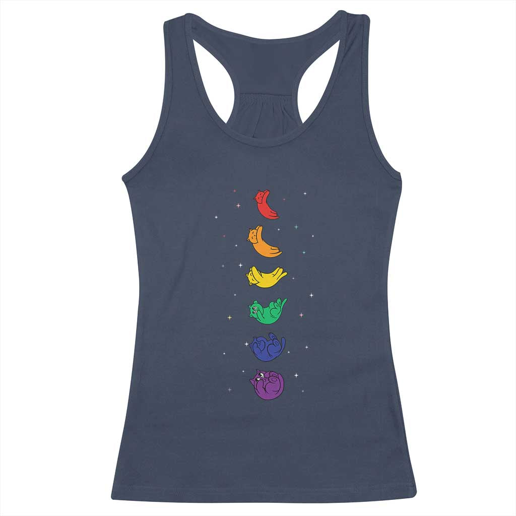 Funny Purride Cats In Space Rainbow Racerback Tank Top LGBQT Pride Feline Space TS12 Navy Print Your Wear