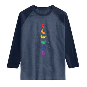 Funny Purride Cats In Space Rainbow Raglan Shirt LGBQT Pride Feline Space TS12 Heather Denim Navy Print Your Wear