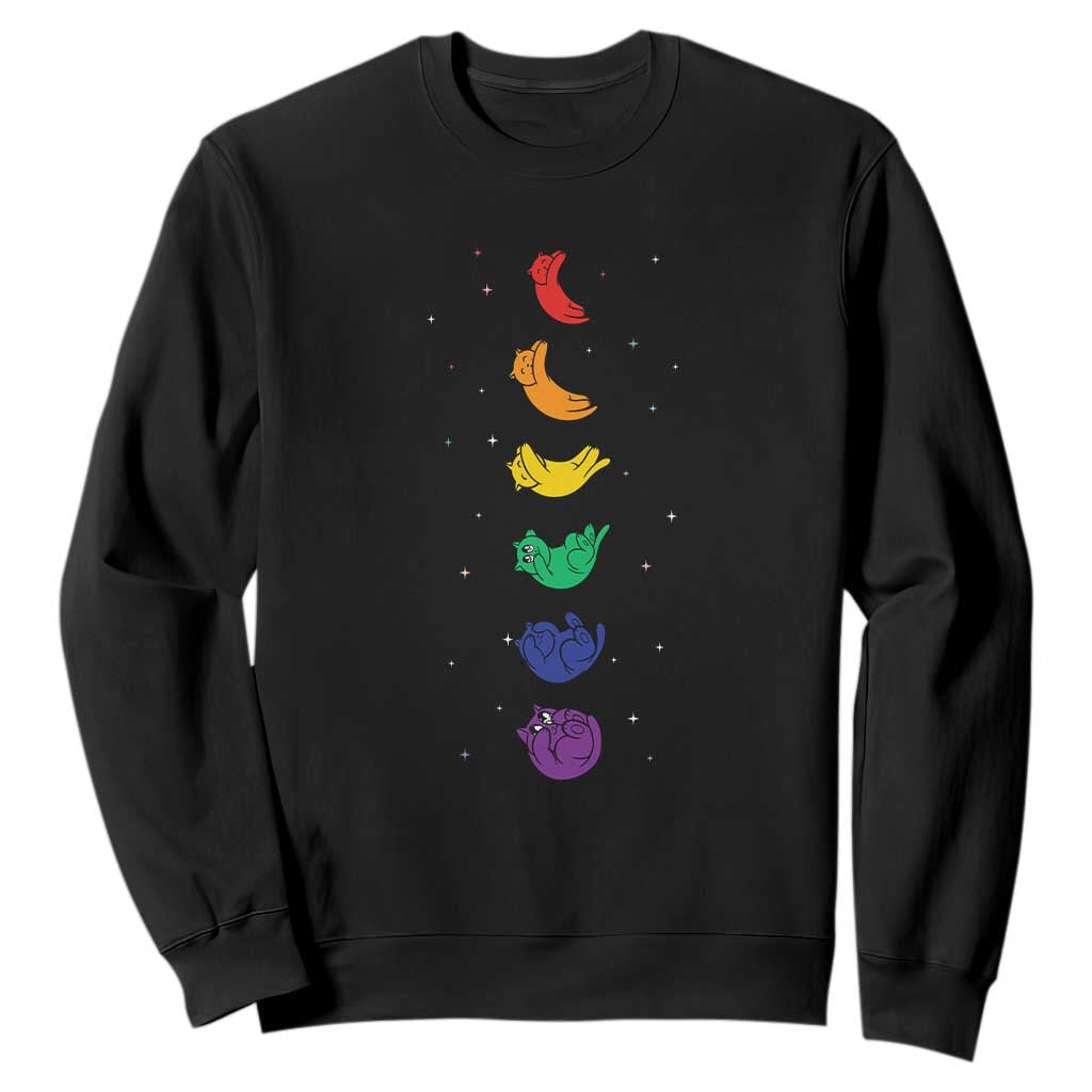 Funny Purride Cats In Space Rainbow Sweatshirt LGBQT Pride Feline Space TS12 Black Print Your Wear