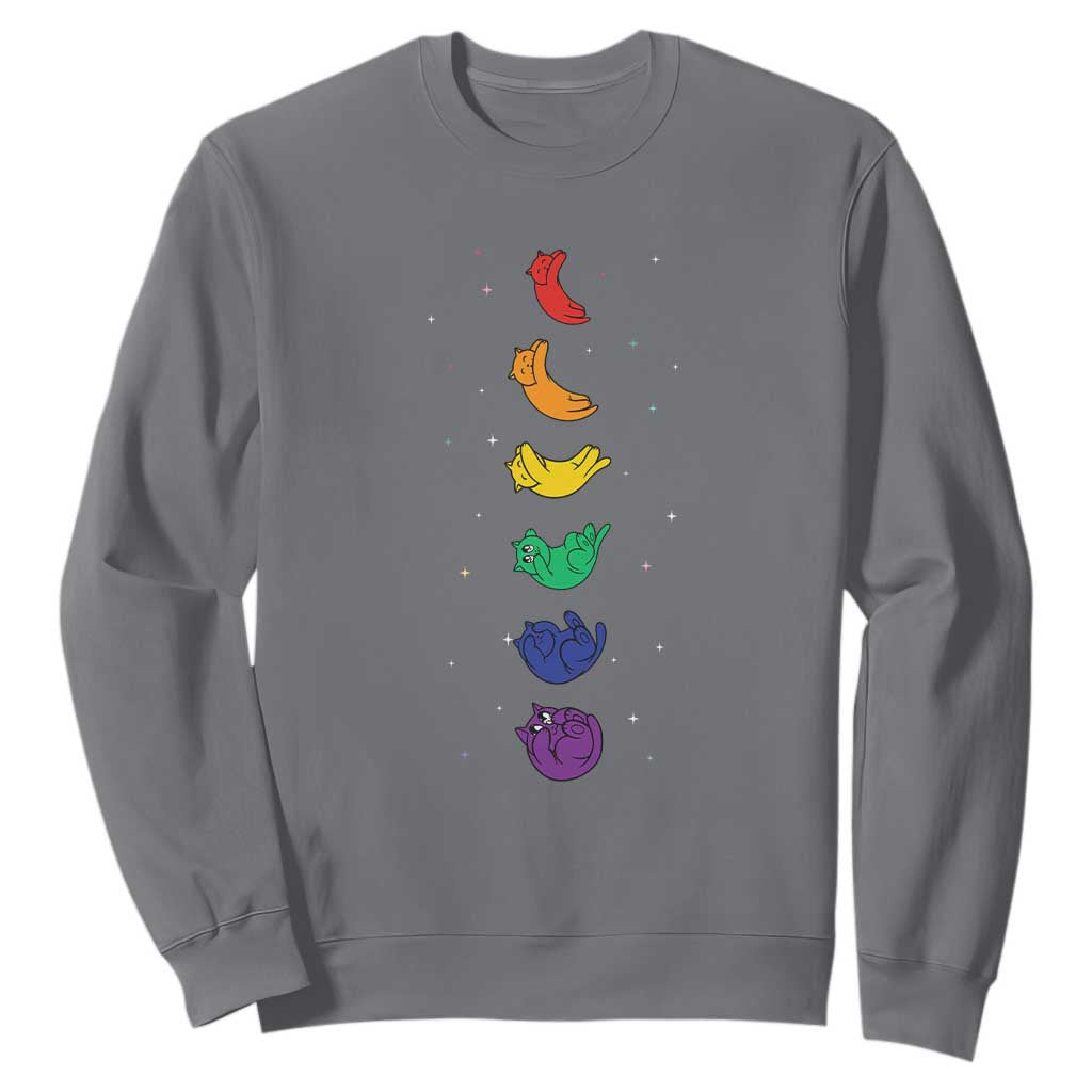 Funny Purride Cats In Space Rainbow Sweatshirt LGBQT Pride Feline Space TS12 Charcoal Print Your Wear