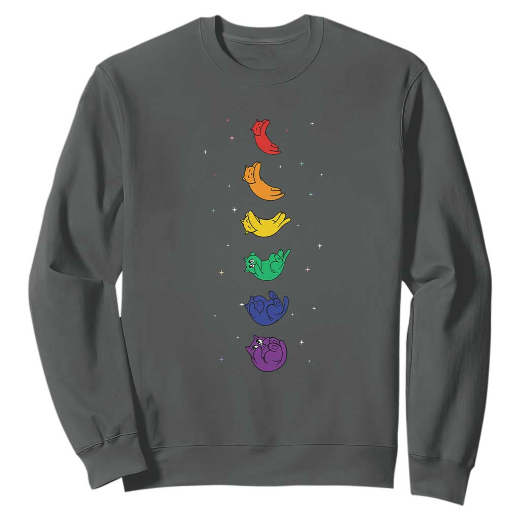 Funny Purride Cats In Space Rainbow Sweatshirt LGBQT Pride Feline Space TS12 Dark Heather Print Your Wear