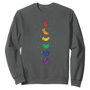 Funny Purride Cats In Space Rainbow Sweatshirt LGBQT Pride Feline Space TS12 Dark Heather Print Your Wear