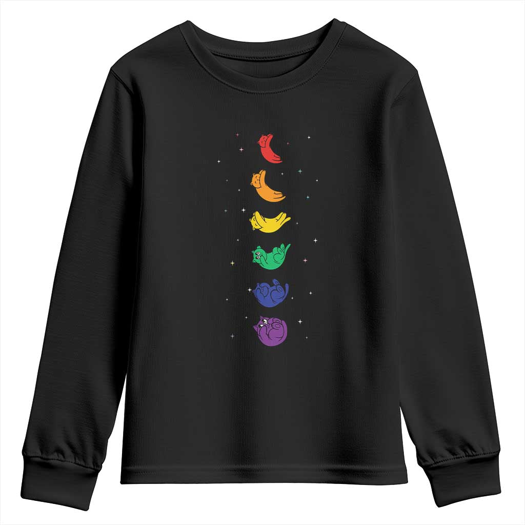 Funny Purride Cats In Space Rainbow Youth Sweatshirt LGBQT Pride Feline Space TS12 Black Print Your Wear