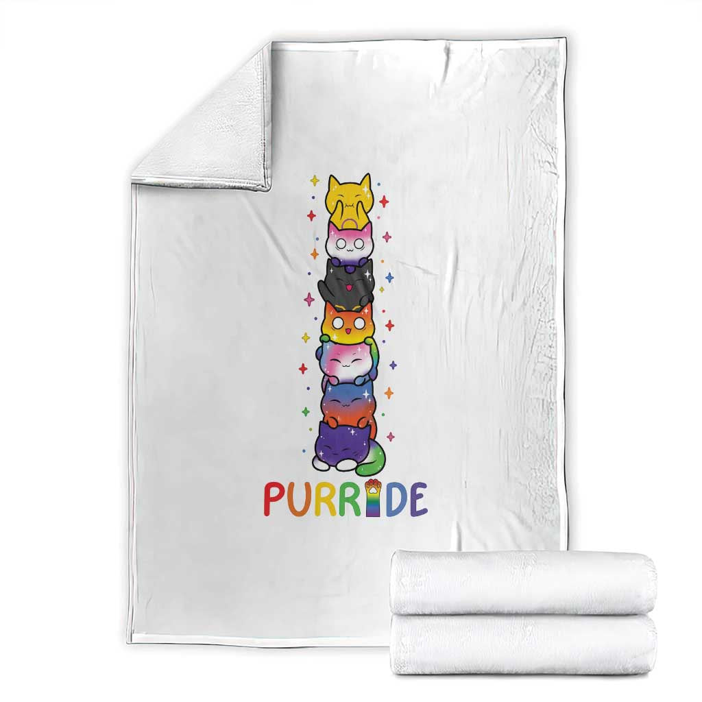 Funny Purride Stacked Cats Pride Throw Blanket Cute LGBTQ Cat Lover TS12 White Print Your Wear