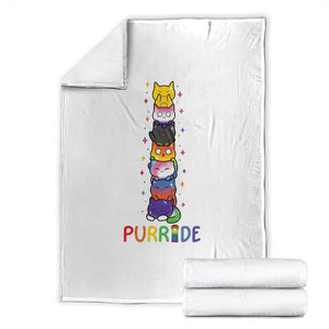 Funny Purride Stacked Cats Pride Throw Blanket Cute LGBTQ Cat Lover TS12 White Print Your Wear