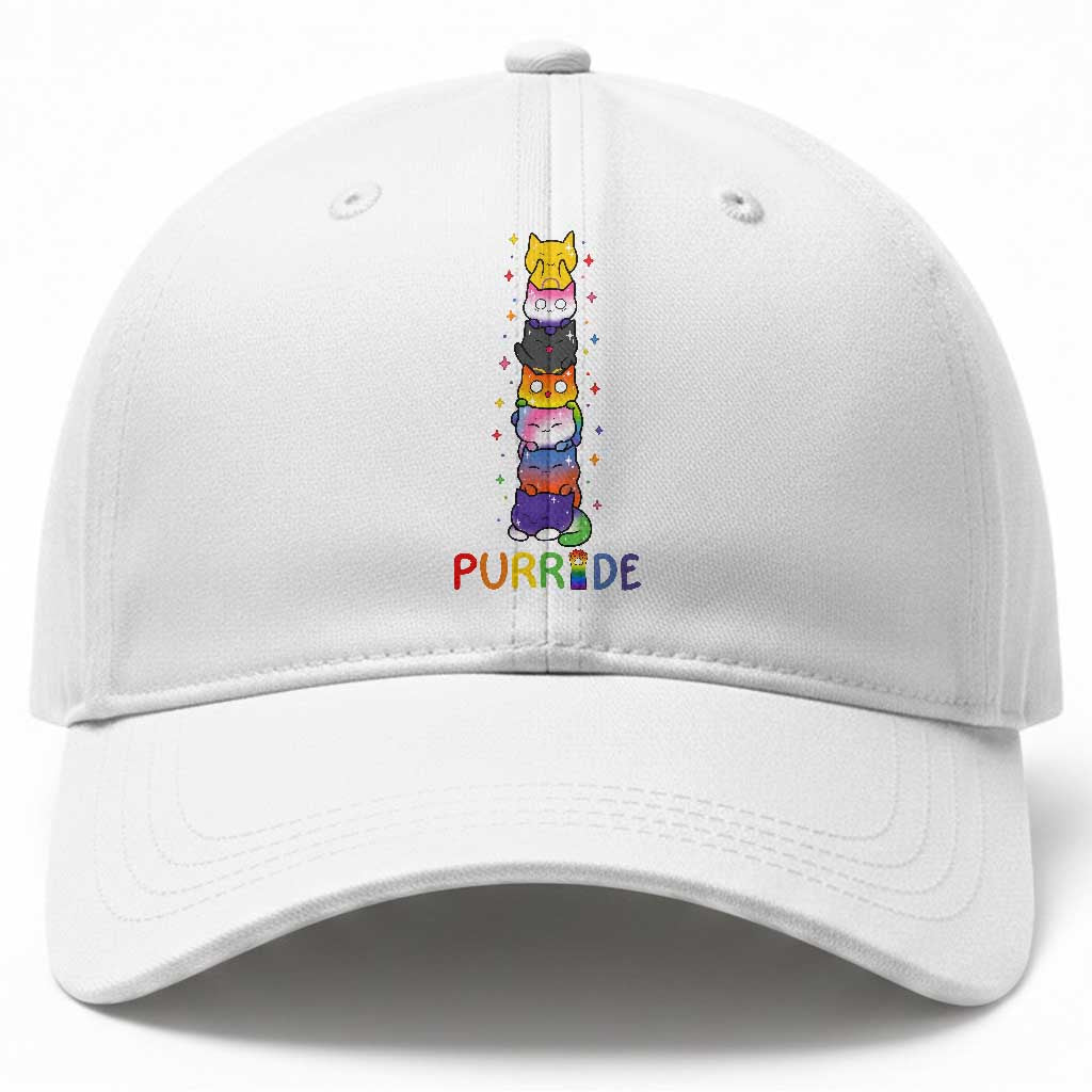 Funny Purride Stacked Cats Pride Baseball Cap Cute LGBTQ Cat Lover TS12 Print Your Wear