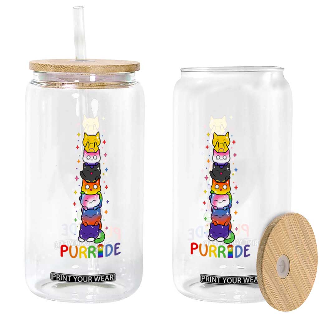 Funny Purride Stacked Cats Pride Glass Can Cute LGBTQ Cat Lover TS12 Print Your Wear